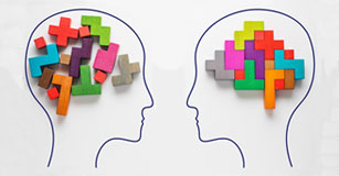 image of two brains with ideas unconnected and ideas connected